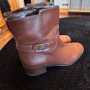 Cole Haan Waterproof Leather Ankle Boots Brown Buckle Block Heel Women Size 11 B